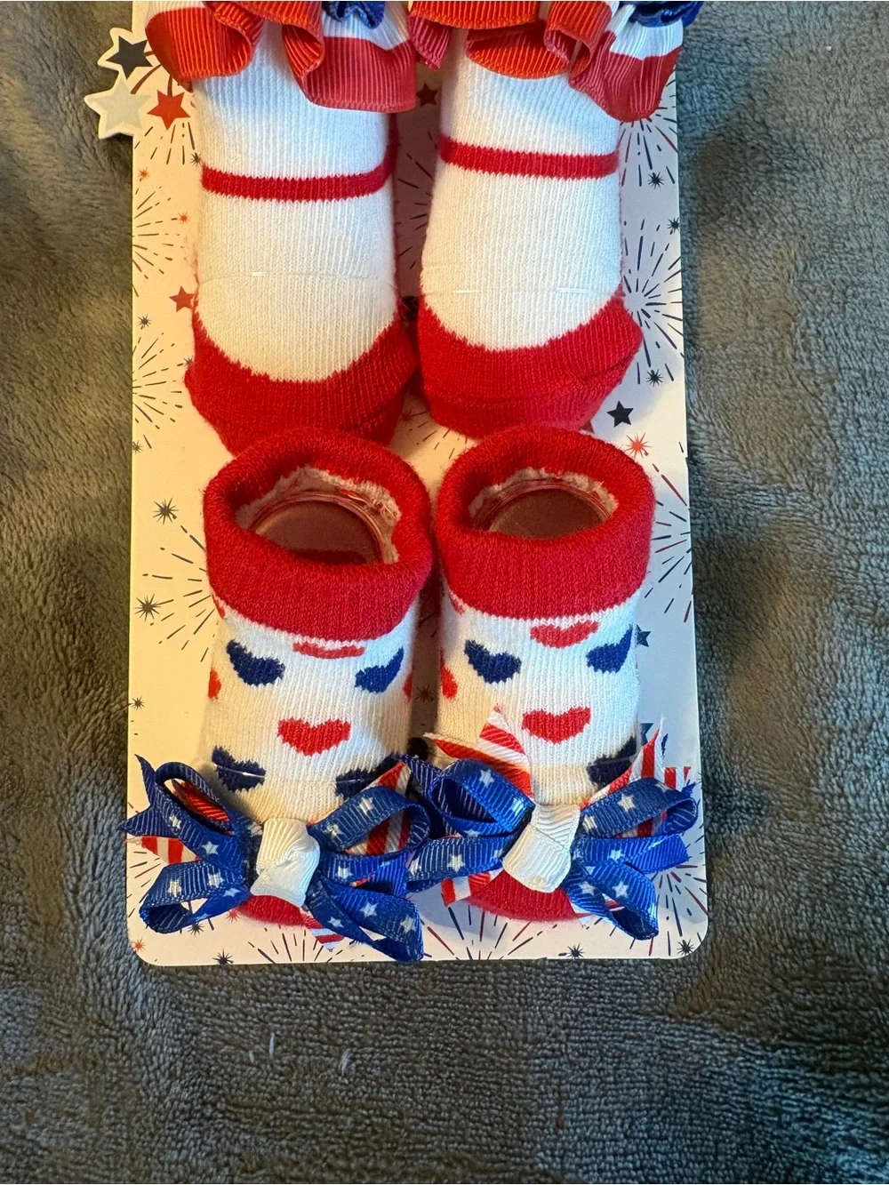 Stepping Stones Baby Girls Red, White & Blue 2 Pair Trim Sock Set Size 0-12M